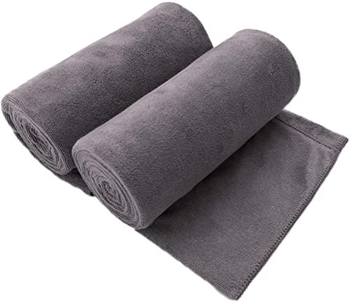 JML Microfiber Bath Towels, Oversized Bath Towel 2 Pack(40 x 80), Super Absortbent and Fast Drying, Soft Multipurpose Microfiber Bath Sheet for Beach, Sports, Fitness, Yoga, Grey
