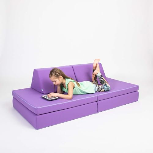 Sweet Home From Wood Aktivitätsmatratze - Plüsch-Schaumstoff-Couch mit 2 Kissen - Sofa zum Spielen & Schlafen - Sitzkissen mit abnehmbaren, robusten Bezügen - Kindermöbel, Schlafsofa (Violett)