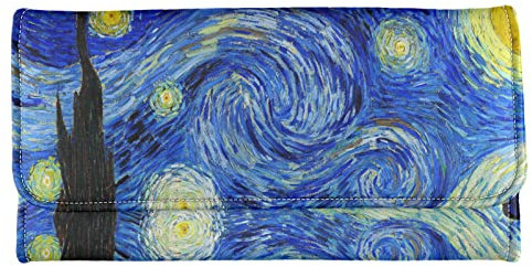 Howilath Schlanke Geldtasche, dreifach gefaltet, großes Fassungsvermögen, geräumiges Fach, Rose, Schmetterling, Blumenschädel, Van Gogh Sternennacht, Casual