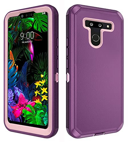 Asuwish Handyhülle für LG G8 ThinQ Handyhülle Hybrid Robust Stoßfest Hart Schutz Fallsicher Ganzkörper Slim Heavy Duty Handy Zubehör LGG8 Thin Q G 8 LG8 G8thinq LGG8thinq 8G Damen Herren Lila