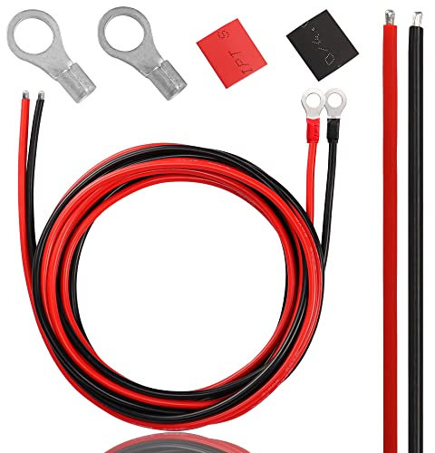 XMSJSIY Cables de batería solar Cables de inversor de corriente de calibre 10 con terminales de anillo de 3/8 Cable de extensión de bandeja de cobre estañado de alambre 10AWG(3M)