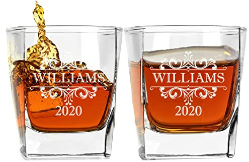 Regalo di compleanno per lui, bicchiere da whisky scozzese personalizzato, 270 ml, 48 diversi disegni set di 2 pezzi.