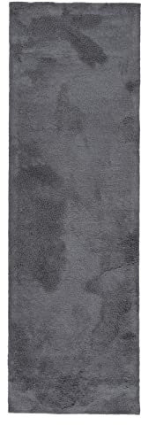 carpetfine Hochflorteppich Silky Läufer Grau Flauschig weicher Langflor Shaggy Teppich 75x200 cm für Wohnzimmer, Schlafzimmer & Kinderzimmer