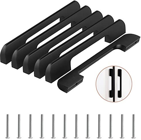 Lxoraziy 6 Pack Kitchen Door Handles, 160mm Hole Centre Flat Black Cabinet Handles, Aluminum Alloy Furniture Drawer Pulls (Screws Included)