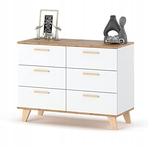 VBChome Kommode mit 6 Schubladen 100x40x75 cm Weiß Griffe Schubladenkommode Holz Mehrzweckschrank für Flur Schlafzimmer Wohnzimmer Kinderzimmer Einfache Montage