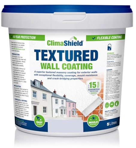 SmartSeal Textured Wall Coating - Waterproof 15yrs+ Breathable & Flexible - 12 Colours - Brick Stone Concrete & Render (Frosted Blue, 5 Litre)