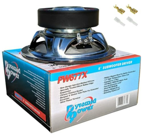 KIT SET PER PYRAMID PW677X 1 subwoofer da 6.5 16.5 cm diametro 165 mm, 150 Watt rms 300 Watt Max, Single coil, Impedenza 4 ohm, Sospensione in gomma, Auto, 1 pezzo + accessori omaggio
