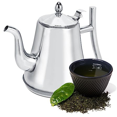 Topyond Edelstahl-Teekanne Mit Siebeinsatz,Schwanenhals-Teebereiter,Teekanne mit Sieb aus 304 Edelstahl,Doppelwandige Kanne mit Deckel,Wasserkocher Für Hotel,Küche,Verdickte Kaffeekanne(2.0L)