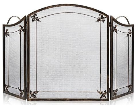 Feuerschutz, groß, hitzebeständig, Antik-Messing-Farbe, 130 x 80 cm, schmiedeeiserner Funkenflammen-Feuerschutz für Holzofen Comfortable Anniversary