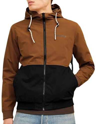 JACK & JONES Mens Jjerush Hood Noos Bomber, Brown - Black, M UK