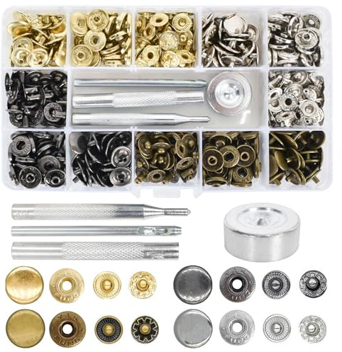 400 Kits de Botones a Presión, 12 mm Broches de Costura Botón a Presión de Metal con 4Pcs Herramientas de Instalación, 4 Colores Botones de Cuero para Ropa, Chaquetas, Jeans, Pulseras, Bolsos