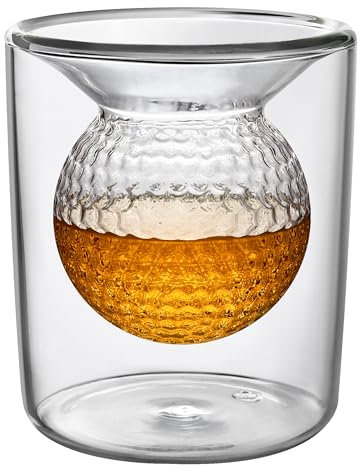 Albefer Whisky Glass, 160ml Embedded Golf Ball Shape Whiskey Glasses Tumbler, Golf Gifts for Mens Golfers, Unique Rum Glass Wine Glasses Drinking Accessory for Home Bar Party Game Birthday Gifts