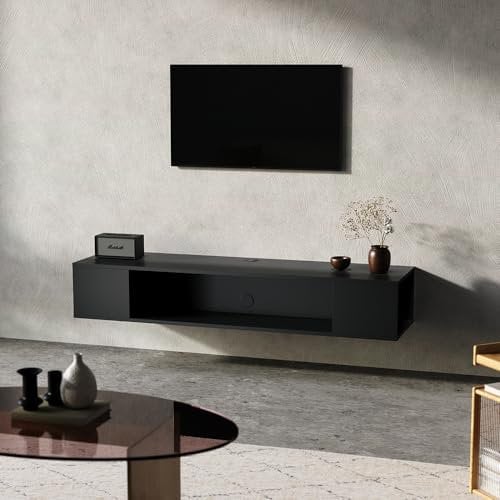 Warmiehomy Floating TV Unit Wall Mounted TV Unit with Cable Hole Media Wall Units for Living Room (Black, 135cm)