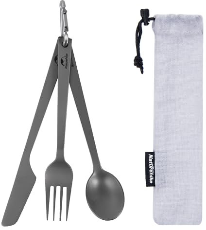 Naturehike Set Stoviglie da Campeggio in Titanio, Forchetta Ultraleggera, Coltello, Cucchiaio, Stoviglie Portatili, Adatte per Campeggio, Picnic e Viaggi Solo 60 g
