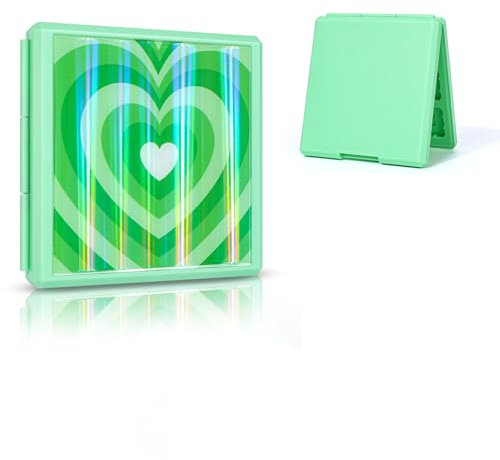DLseego Game Card Aufbewahrungsbox für Switch Game Card,mehrfarbige Herzabdeckung Switch Spiele aufbewahrung mit 12 Game Card Slots und 21 Micro SD Card Slots-Grünes Herz