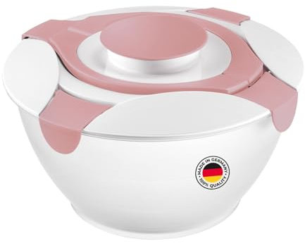 Westmark Insalatiera con Manico e Contenitore per Condimento, Capacità 6.5 Litri, Plastica, Praktika, Trasparente e Bianco e Rosa, 2422227P