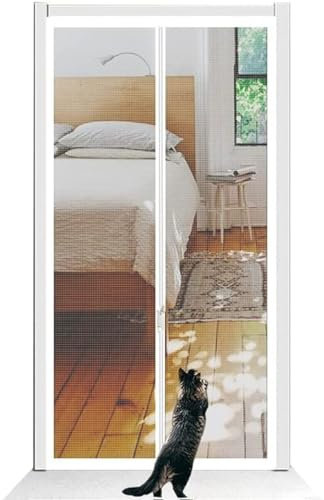 Cat Screen Door Net Plastic Curtain Door Easy Install Thickened Pet Door Mesh Screen Zipper Screen Door With Hook And Loop Tape Door Screen Mesh For Doorways Bedroom Kitchen Patio (Color : A, Size :