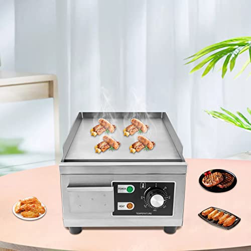 Planchas eléctricas, 110V 1500W Encimera eléctrica Plancha Superior Plana Planchas comerciales antiadherentes Restaurante Teppanyaki Grill Acero Inoxidable Control de Temperatura Ajustable 122°F-572