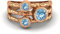 MOONEYE 0,70 Ctw-Runde Aquamarin Ring mit geteiltem Schaft, gehämmertes geteiltes Band, 925er-Sterlingsilber, Trio-Stein-Ring Roségold Vermeil, 53