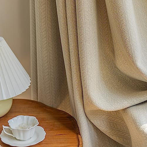 AMDXD Hellbraun Vorhang Blickdicht Muster mit Ösen, Weizen Muster Vorhang für Fenster Chenille, 132x214CM(BxH)