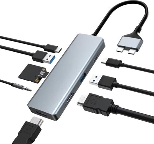 Tymyp 9 en 2 MacBook Pro Docking Station, MacBook Air Adapter USB C Hub, HDMI Dock Dongle con 100 W PD, USB 3.0, Lector de Tarjetas SD/TF, Audio de 3,5 mm, Pantalla Triple para MacBook Pro Air Mac