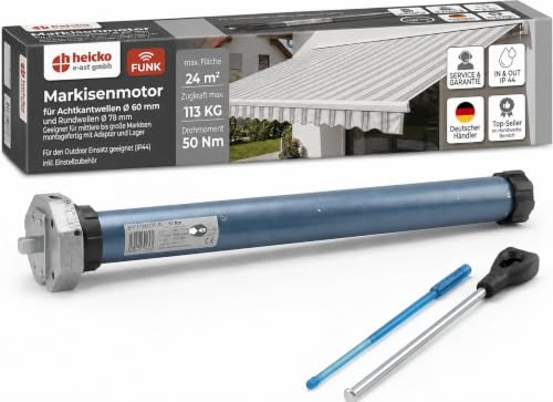 h heicko Funk-Markisenmotor 50 Nm für 78 mm Rundwelle, mechanische Endlagen | BI-Funkmotor mit mechanischen Endlagen. Lieferung ohne Fernbedienung und ohne weitere Steuerung.