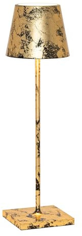 Zafferano, Poldina Pro Lampe, Kabellose, Wiederaufladbare Tischlampe mit Touch Control, Für den Innenbereich Geeignet, Dimmer, 2200-3000 K, Höhe 38 cm, Farbe Schwarz - Craquelé-Blattgold