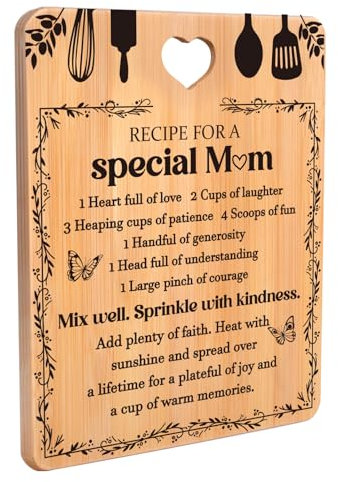 Mum Gifts - Bamboo Cutting Board, Gifts for Mum Ideas, Mum Birthday Gifts from Daughter/Son, Recipe for A Special Mom Best Gifts for Mum