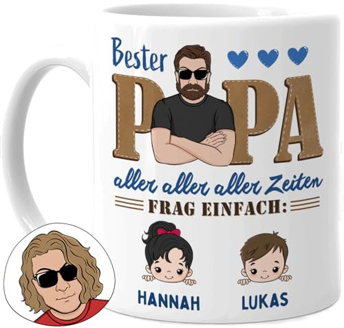 Tassenliebling® Papa Tasse personalisiert mit 1-3 Kindern - Bester Papa aller Zeiten - Papa Geschenk zum Vatertag mit Baby, Tochter oder Sohn - Vatertagsgeschenk Geburtstag - Keramik 330ml