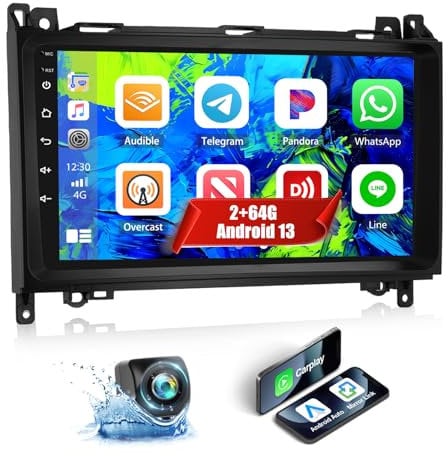 2G+64G CAMECHO Android 13 Autoradio für Mercedes Benz B-Class W245 Viano Vito W639 Sprinter mit Navi Carplay Android Auto,9 Zoll Auto Radio Touch Display mit Bluetooth RDS MirrorLink+Rückfahrkamera