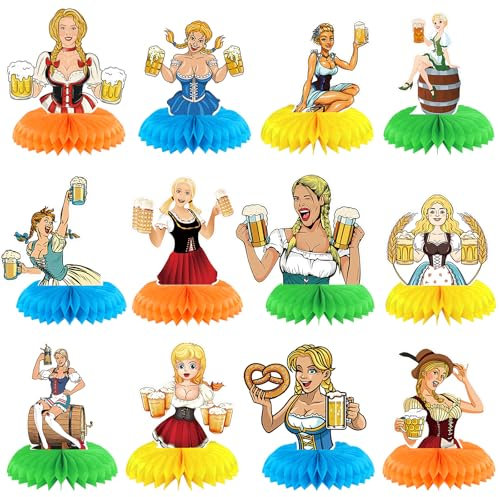 JULMELON Oktoberfest Deko, 12 Stück Oktoberfest Tischdeko Bienenwaben 3D Oktoberfest Party Deko Oktoberfest Accessoires Bayrische Deko Bierzeltgarnitur Tischdeko