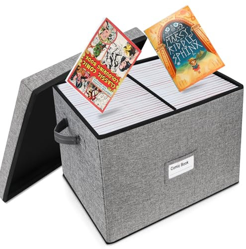 Lukeline Comic Book Storage, Large Comic Book Case with Adjustable Dividers Holds 300 Comics,Collapsible Heavy Duty Comic Bin Container Holder for Magazines, Fabric Organizer Board