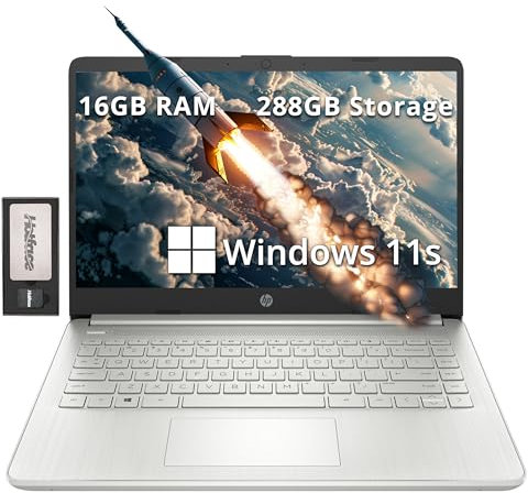 HP Stream 14 HD BrightView Laptop, Intel Pentium Silver N5030, 16GB RAM, 288GB Storage (128GB SSD + 160GB Docking Station Set), Intel UHD Graphics, 720p Camera, 1 Year Office 365, Win 11 S, Silver