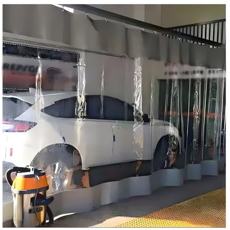Zfmnoyev Garage Teiler Vorhänge, Transparente PVC-Plane, Wasserdichter, Hochbelastbarer Trennvorhang, Schnell Aufrollbar Und Leicht Zu Reinigen Für Innen- Außen- Fabrik- Werkstatt ﻿(Grey)