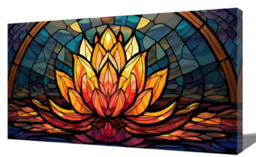 ZQQART Abstrakte Lotusblume auf Leinwand Wanddekoration Zen Malerei mit blühendem Lotus Farbbild Seerose Bilddruck Badezimmer Meditation spirituelle Raumdekoration (Gold,30x45cm)