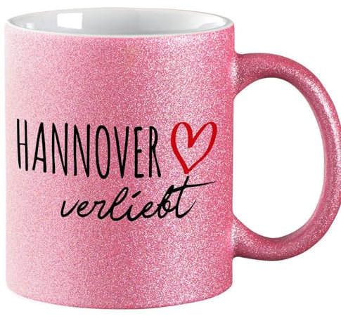 Huuraa Glitzer Kaffeebecher Hannover verliebt Geschenk 330ml Pink Hannover Mitbringsel