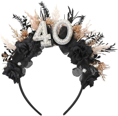 PartyforU Schwarzes Blumen-Geburtstags-Stirnband – Geburtstagskrone Happy Birthday Stirnband für Sie, Geburtstagsgeschenke für Frauen, Party