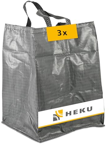 HEKU Gartenabfallsack 3 Stück 120 Liter - Laubsack, Gartensack, Grünschnittsack wiederverwendbar - Gartenmüllsack stabil, für Gartenabfälle, Haushalt und Bauschutt