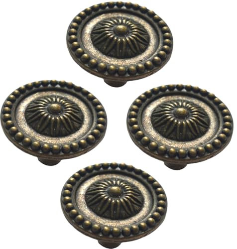Universal Hardware Rustic Vintage knobs for cabinets, cupboards and Draws Round Pull Handles Door Drawer Handle Mushroom Handles Knobs (Knob 757-11 Old Brass - Pack of 4)