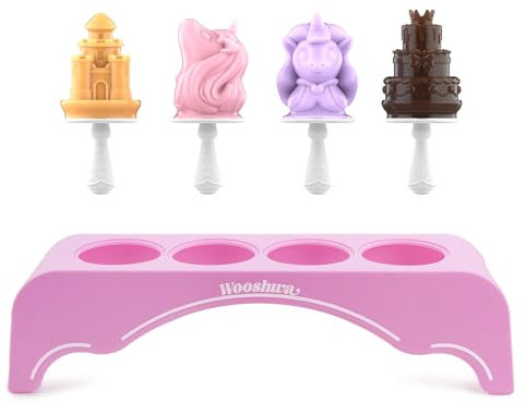 Wooshwa Moldes para Helado de Silicona, Mini Molde para Hielo de Unicornio DIY para Niños, Silicona Apta para Alimentos con Palitos de Plástico, Sin BPA, 4 Piezas, Rosa (Clásico)