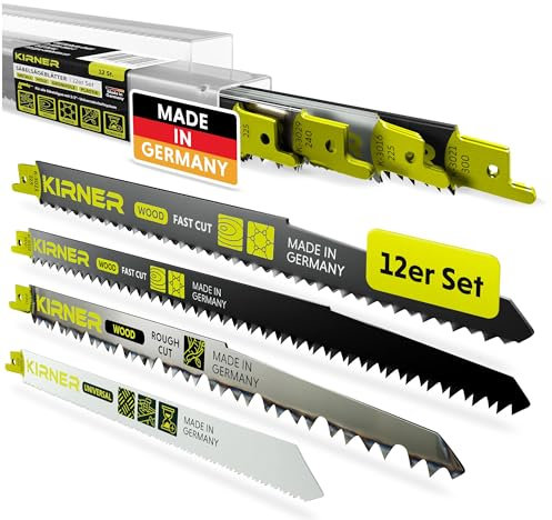 KIRNER Set di 12 lame per sega a sciabola per legno, metallo e legno verde, con attacco universale, appositamente per legno, metallo, legno e chiodi e legno verde, con scatola inclusa