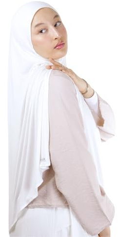 Hijab helt jersey naturlig bambu fiber hijab andningsbar och allergivänlig för muslimska kvinnor beslöjad islamisk sjal påtagbar slöja HE340, Elfenben, One Size