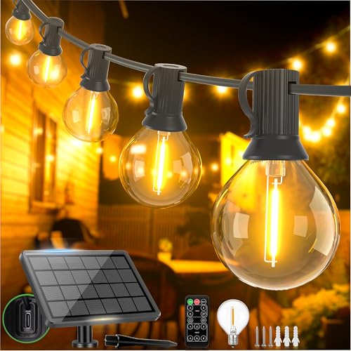 Hcnew Lichterkette Außen Solar, 10M 32FT G40 LED Outdoor Solarlichterkette 6 Modi mit Wetterfest G40 Glühbirne IP44 Wasserdich Aussen Lichterketten für Balkon Garten Pavillon Terrasse Vorzelt