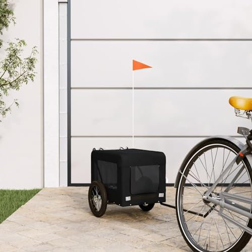 Fasba Fahrradanhänger für Hunde, Hundeanhänger für Fahrrad, Hundefahrradanhänger mit Reflektoren Flagge, Anhänger für Katzen Haustiere, Schwarz Oxford-Gewebe & Eisen