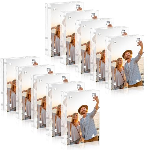 lalago 10× Klare Acrylbilderrahmen Tischbilderrahmen 6x9cm für Instax mini | Acryl Bilderrahmen Fotorahmen, Acryl Magnetische Bilderrahmen, Magnetischer Acrylblock, Desktop Rahmenlose Fotoanzeige