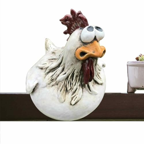 Huhn Statue Garten Hahn Figur mit Lustigem Ausdruck Outdoor Rasen Hühnerzaun Ornament für Terrasse, Balkon, Hof und Garten, 1 Stück