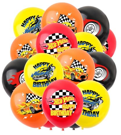 ParPix 16 Stück Racing Car Geburtstagsdeko Luftballon, Hot Whels Geburtstags Deko Ballon, Rennwagen Geburtstag Luftballon, 12 Zoll Rennauto Happy Birthday Ballon, Auto Party Dekorationen Ballons
