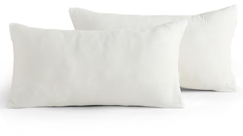 WONGS BEDDING Kissenbezug 40 x 80 2er Set Weiß Oeko-TEX zert | Kopfkissenbezug Mikrofaser bügelfrei Musselin-Doppelgaze atmungsaktiv superweich maschinenwaschbar Kissenbezüge