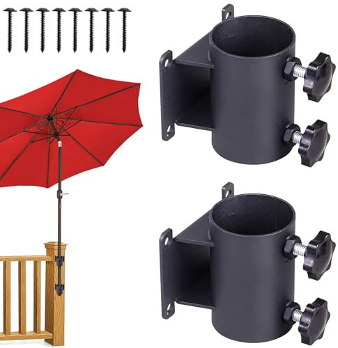 Sonnenschirmhalter Balkongeländer, 2 Stück Schirmklemmhalterung Sonnenschirm halterung balkon Verstellbare Schirmklemme Metall Schirmhalterung Balkongeländer für Sonnenschirme Balkon Terrasse (A)
