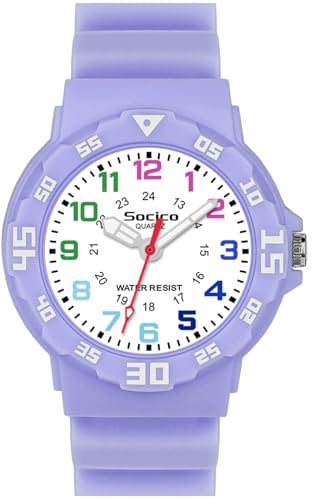 SOCICO Lernuhr Kinder Armbanduhr, 3ATM/30M wasserdichte Kinderuhr für Jungen Mädchen,Kinderuhr Analog Zeit Lernen Erntedankfest Weihnachtstag Geschenk (Lila)